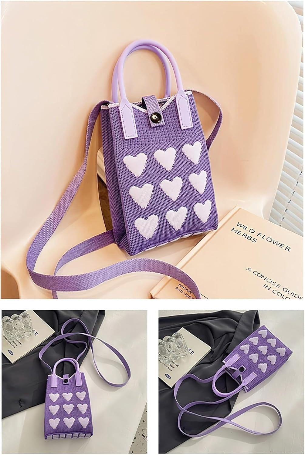 Mini Heart Knit Crossbody Bag