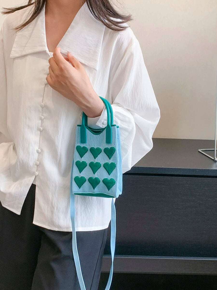 Mini Heart Knit Crossbody Bag