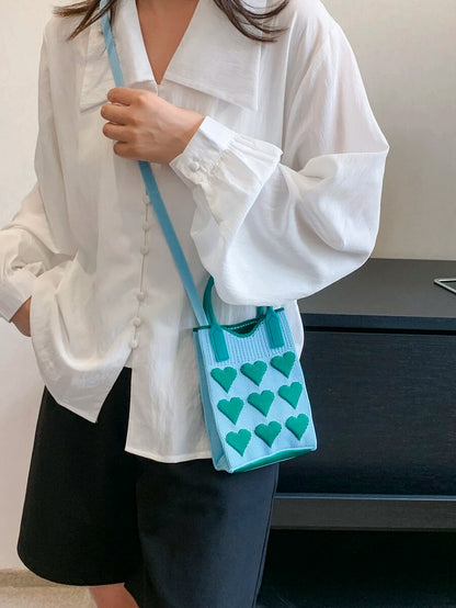 Mini Heart Knit Crossbody Bag