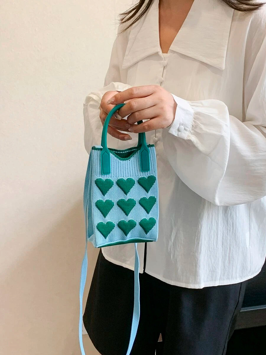 Mini Heart Knit Crossbody Bag