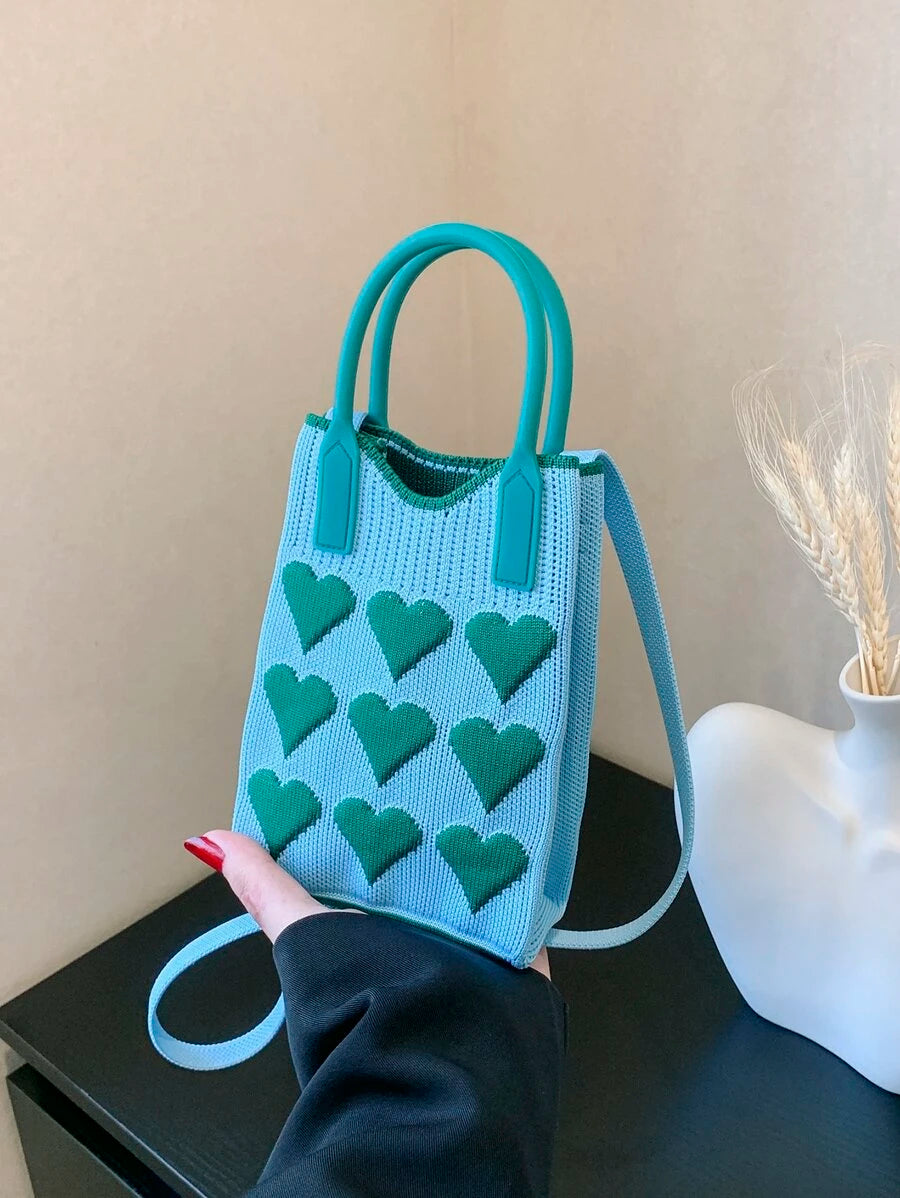 Mini Heart Knit Crossbody Bag