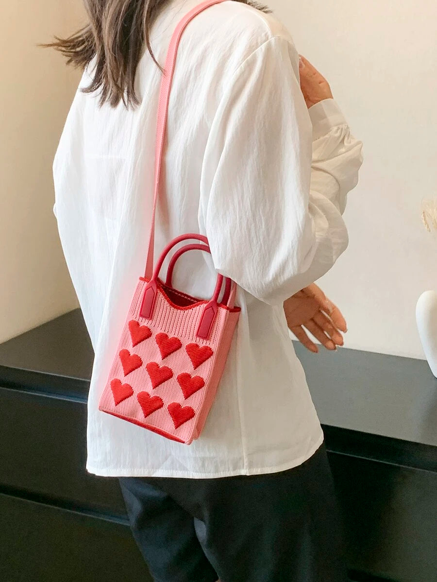 Mini Heart Knit Crossbody Bag