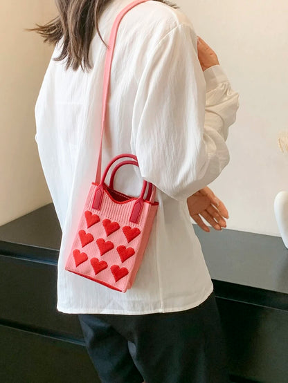 Mini Heart Knit Crossbody Bag