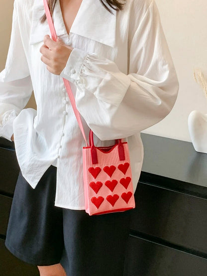 Mini Heart Knit Crossbody Bag