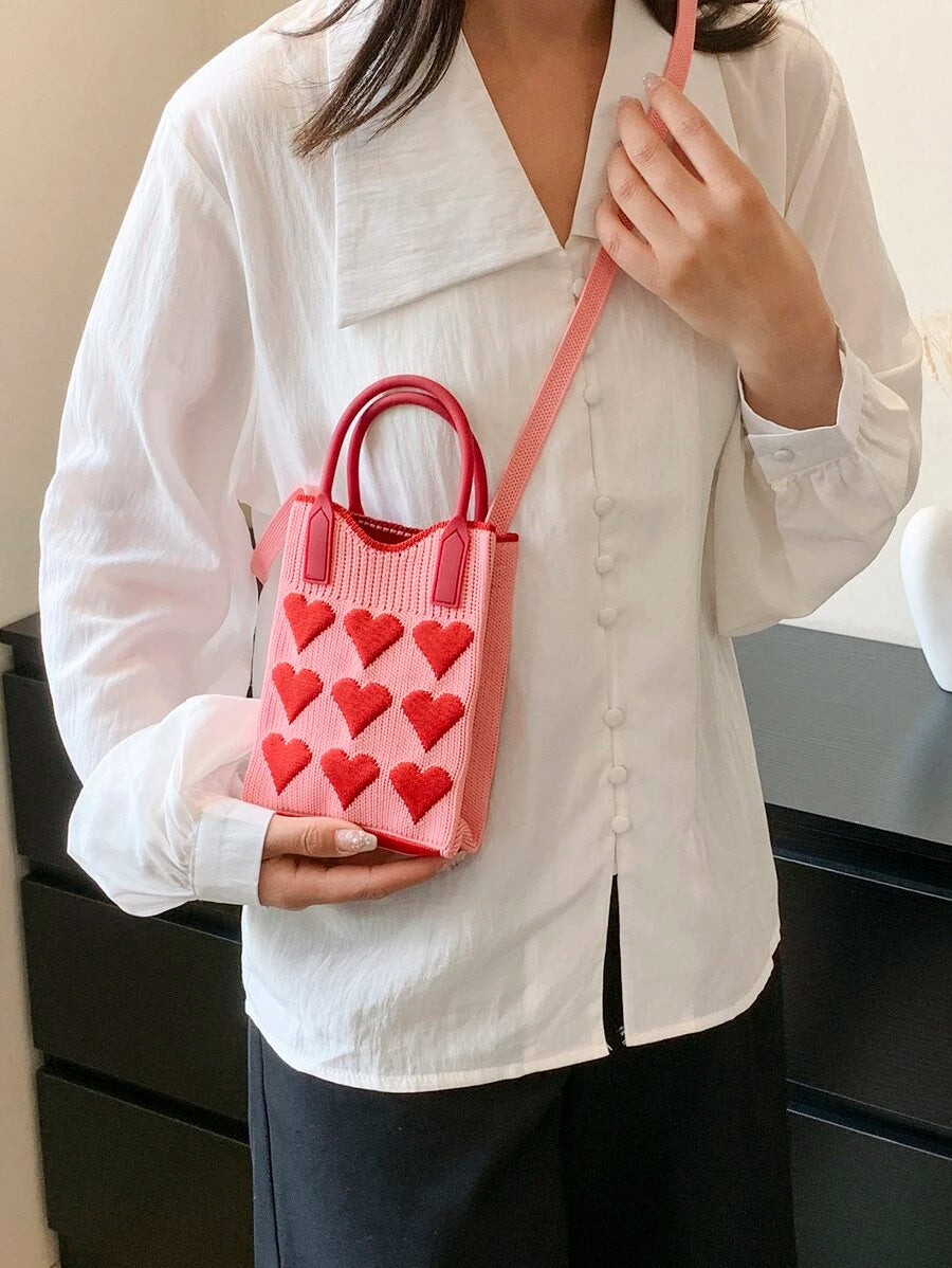 Mini Heart Knit Crossbody Bag