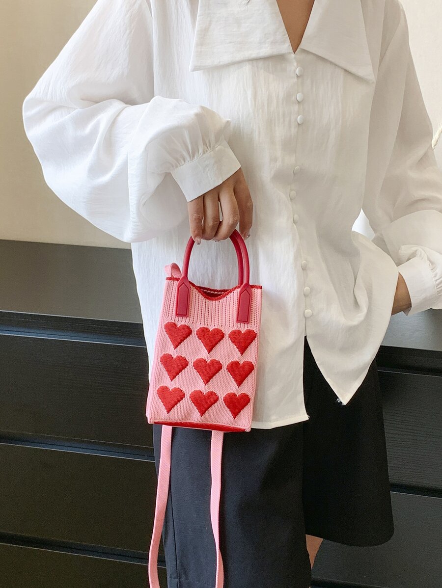 Mini Heart Knit Crossbody Bag