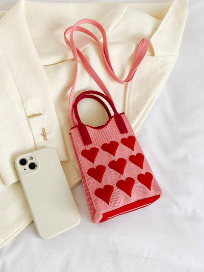 Mini Heart Knit Crossbody Bag