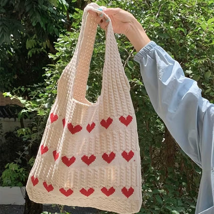 Knitted Geometric Hearts Tote Bag