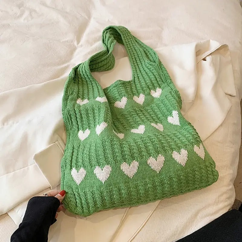 Knitted Geometric Hearts Tote Bag