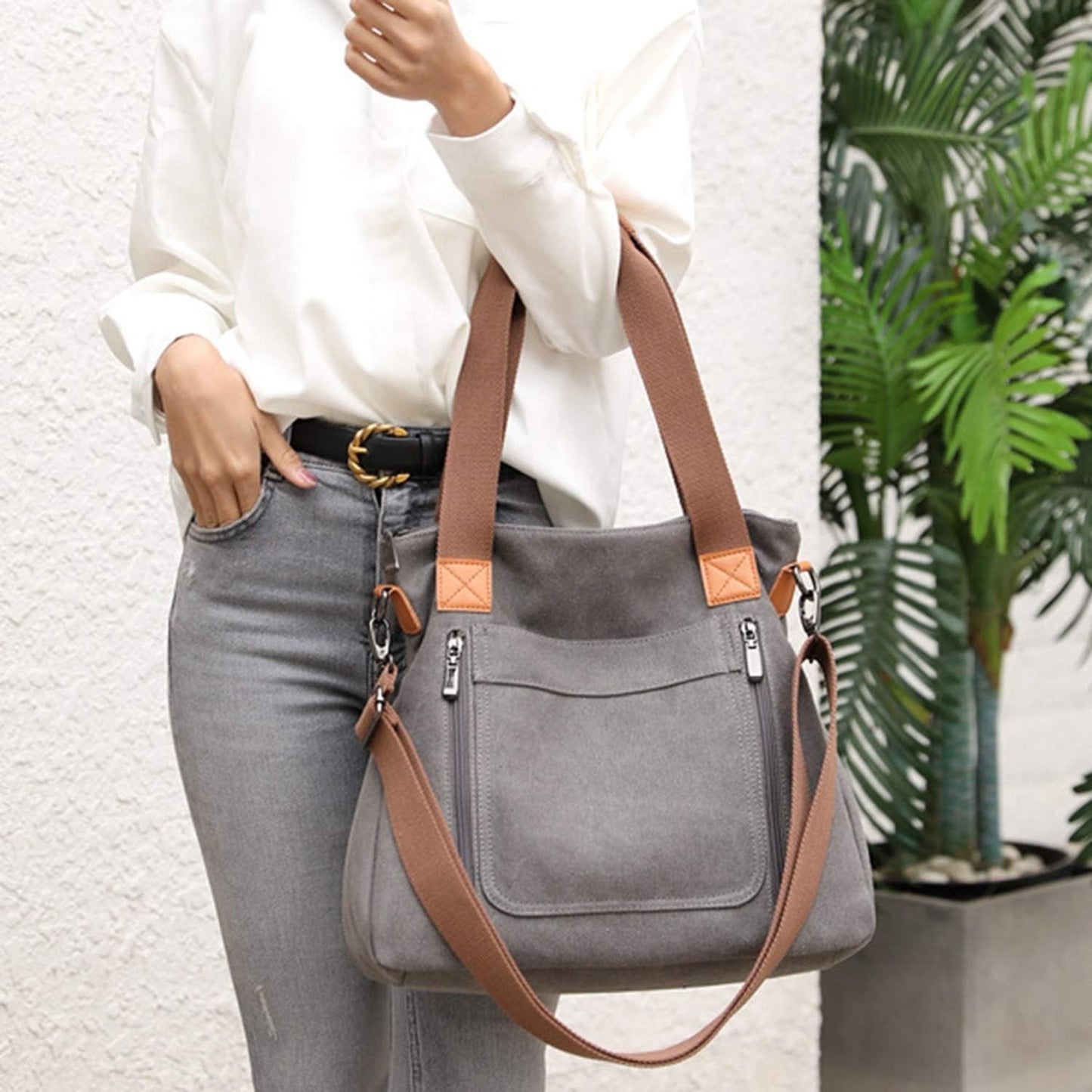 Vintage Canvas 2-in-1 Shoulder and Crossbody Bag