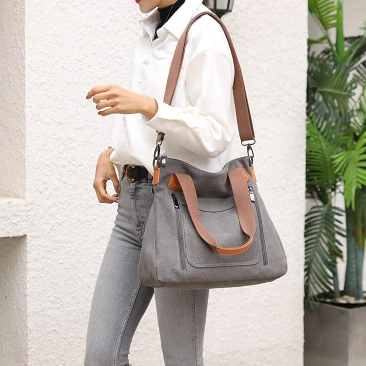 Vintage Canvas 2-in-1 Shoulder and Crossbody Bag