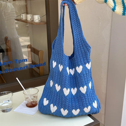 Knitted Geometric Hearts Tote Bag