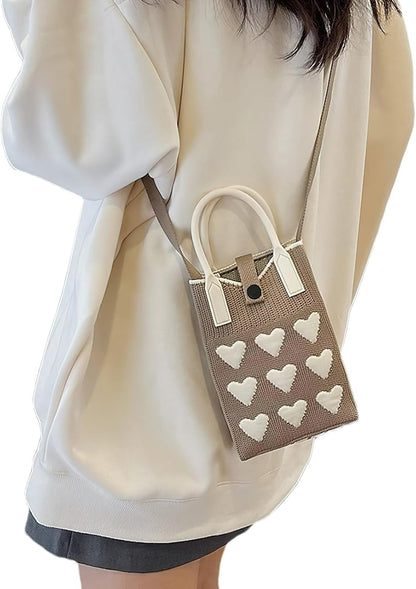 Mini Heart Knit Crossbody Bag