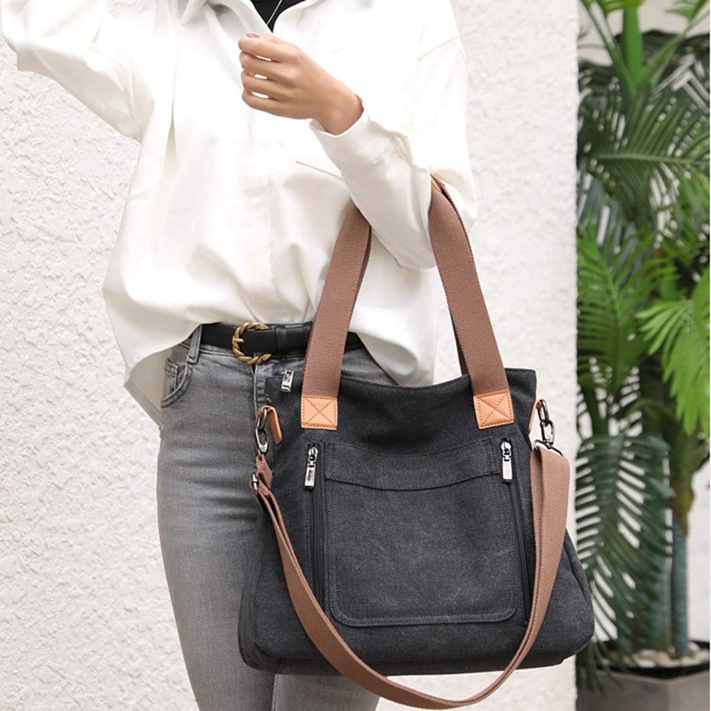 Vintage Canvas 2-in-1 Shoulder and Crossbody Bag