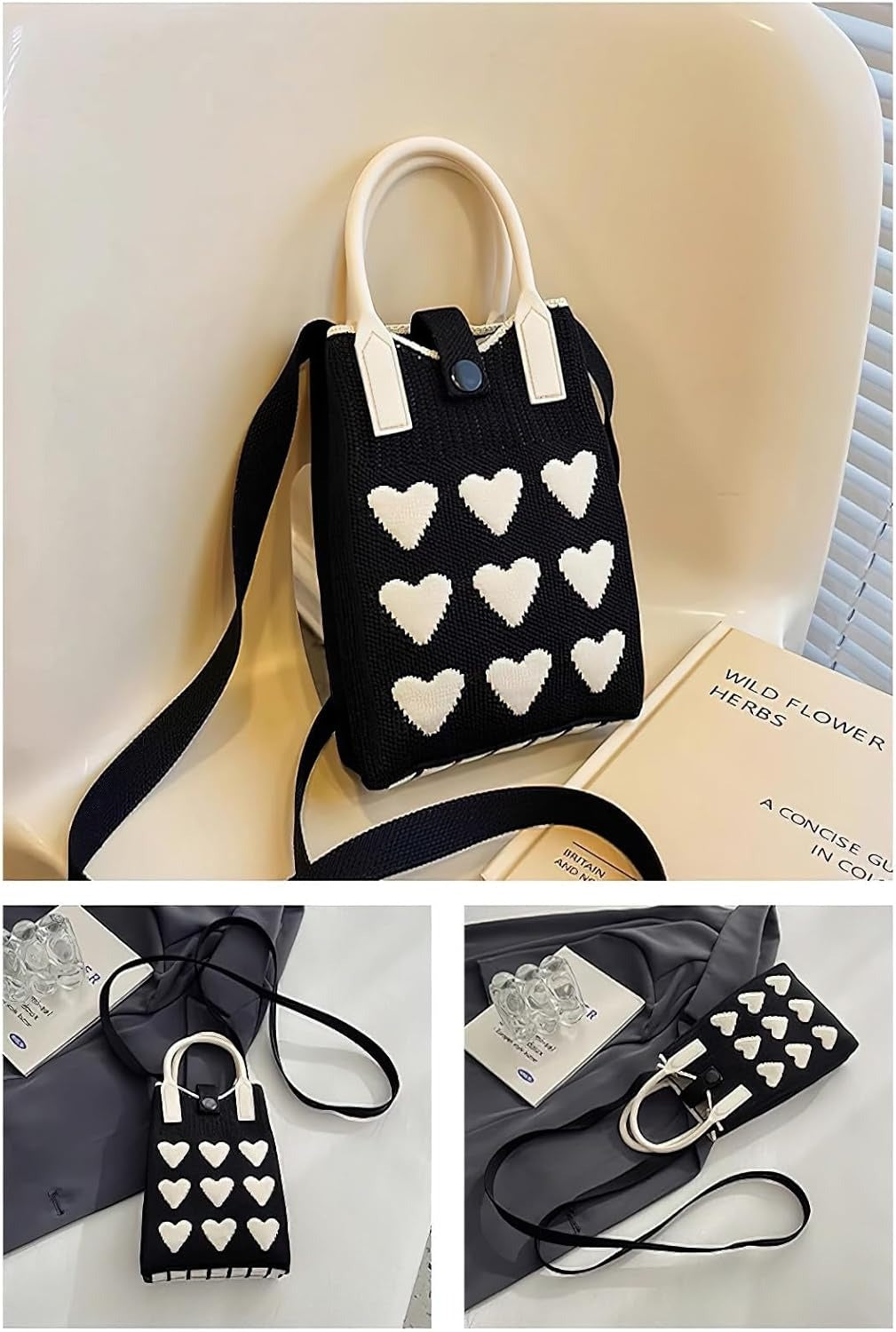 Mini Heart Knit Crossbody Bag