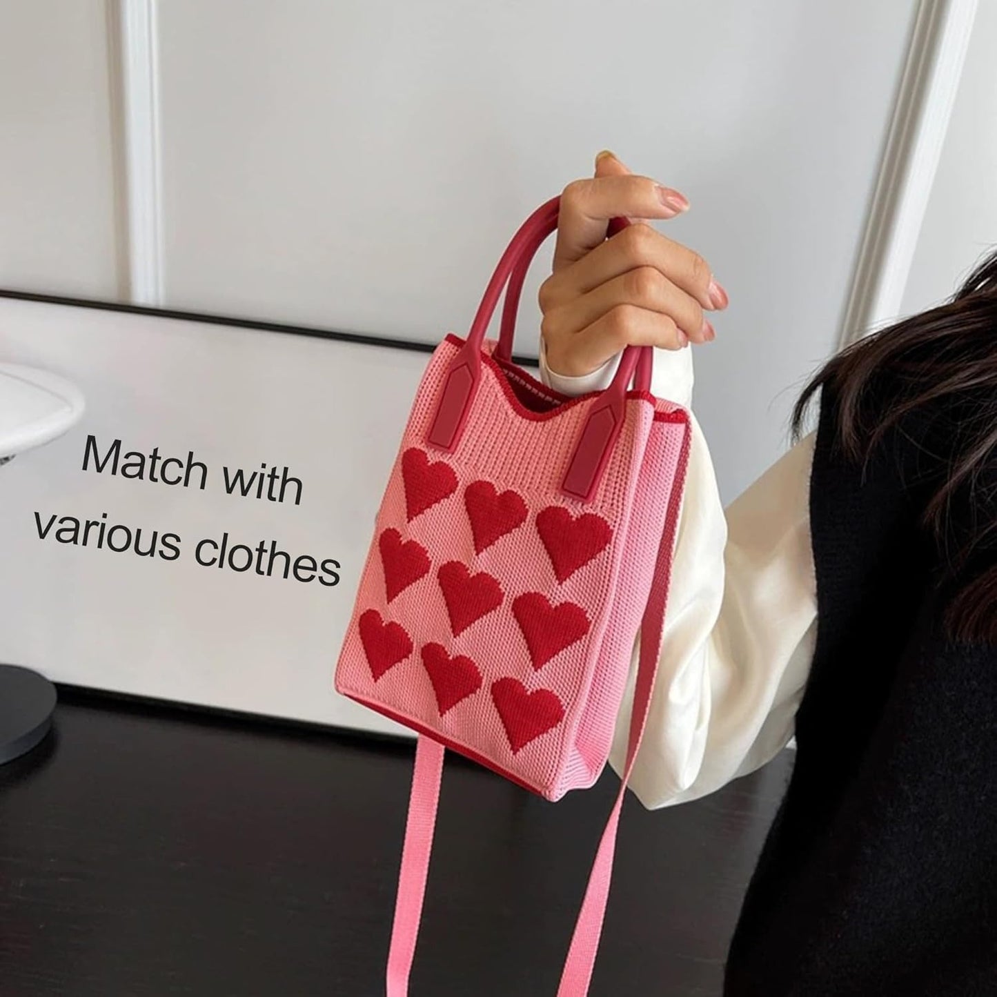 Mini Heart Knit Crossbody Bag