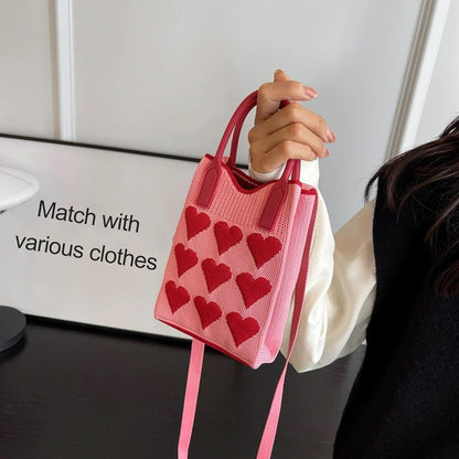 Mini Heart Knit Crossbody Bag