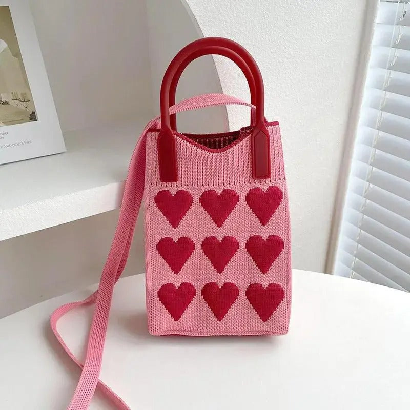 Mini Heart Knit Crossbody Bag