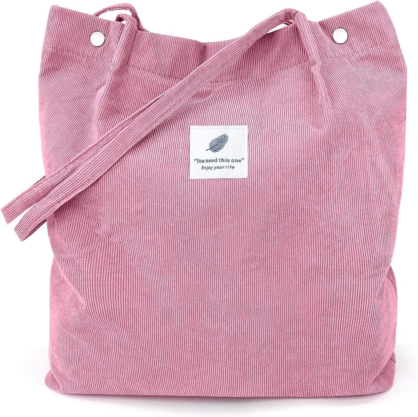 Everyday Ribbed Shoulder Bag with Snap Closure