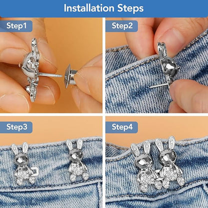 Kawn® 2Pcs Adjustable Waist Button Pins – Rabbit Silver
