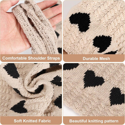 Knitted Geometric Hearts Tote Bag