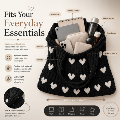 Knitted Geometric Hearts Tote Bag