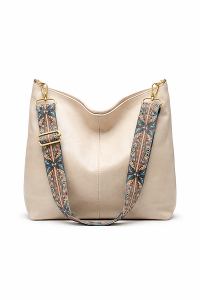 Vegan Leather Hobo Shoulder Sling Bag with Wide Bohemian Strap