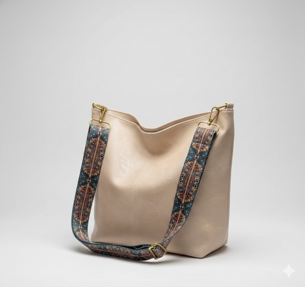 Vegan Leather Hobo Shoulder Sling Bag with Wide Bohemian Strap