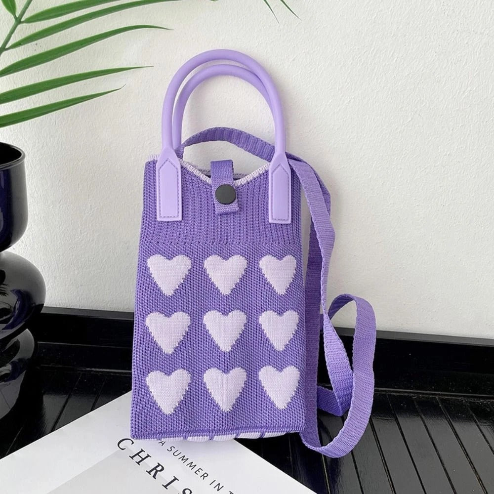 Mini Heart Knit Crossbody Bag